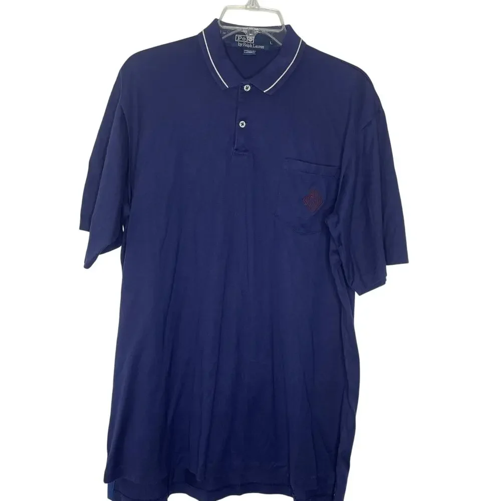 Polo Ralph Lauren Polo Shirt Large Navy White Stripe Vintage USA Cotton